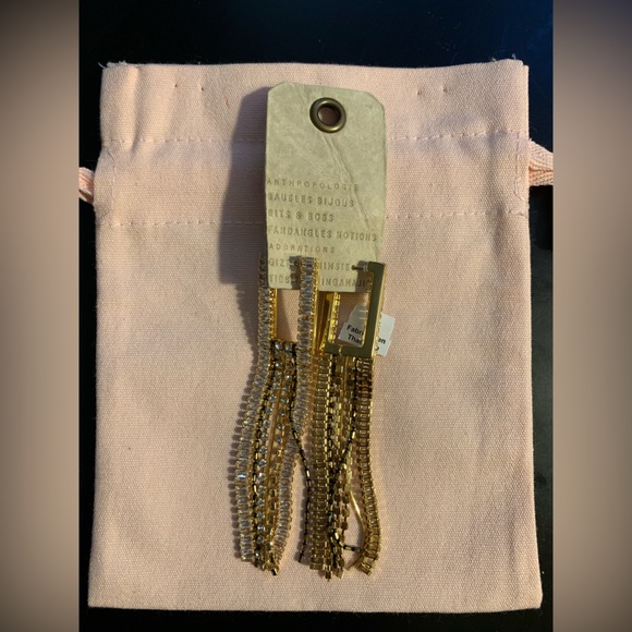 NEW ~ Anthropologie nakomal Crystal drop fringed gold plated Earrings - Picture 4 of 8